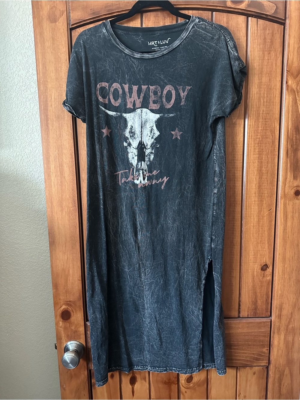 HRT & LUV Cowboy Graphic Tee Dress - Charcoal Black
